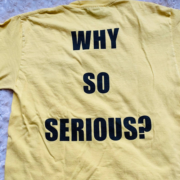 Hanes Beefy Batman Why So Serious Yellow Cotton Tee Shirt Size Large - Picture 6 of 6